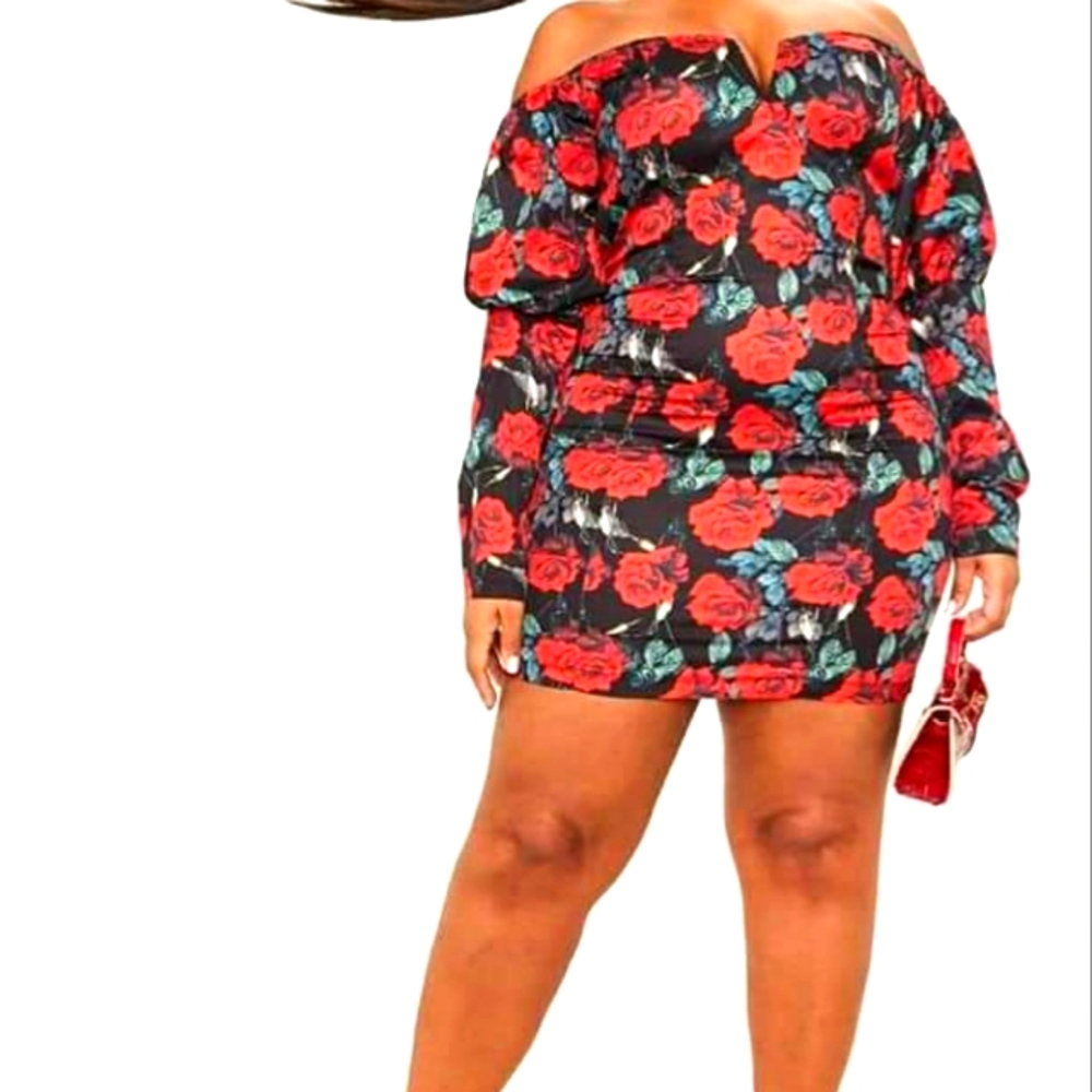 NWT prettyLittleThing  Plus Size off the Shoulder Mini Dress